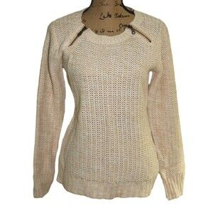 Boutique Designer Women's Ginger Jar Cream beige Open Knit Zipper Accent Sweater